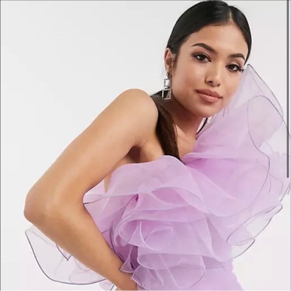 club London Dresses Asos Petite Organaza Ruffle One Shoulder Mini